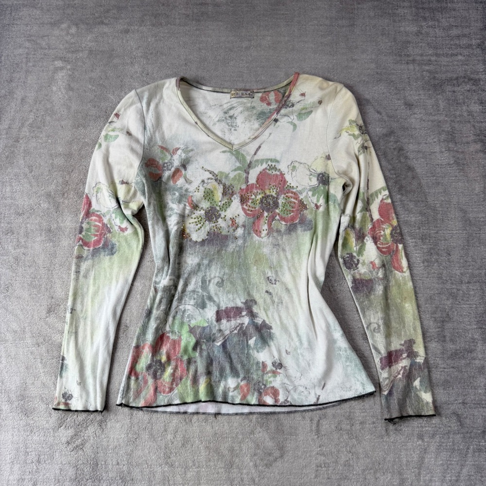 xcit usa Shirt Womens Medium Floral Studded Multicolor Vtg Y2K Fairycore Grunge